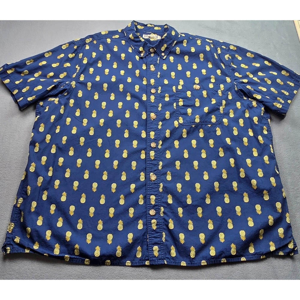 Duluth Trading Company Mens‎ XXL Navy Short Sleeve Button Down Pineapple Relaxed